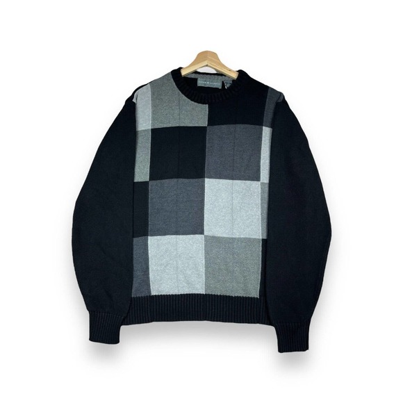 Oscar De La Renta Men's Color Block Pullover Black Pattern Sweater Size Large - Picture 1 of 11